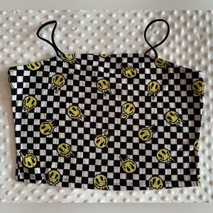 Y2K style melting smiley face tube crop top with straps XL